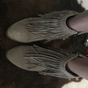 Ankle fringe booties, tan, size 7